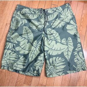 Columbia Mens Green Tropical Monstera Leaf Board Shorts Swim Trunks‎ 36 XM4675
